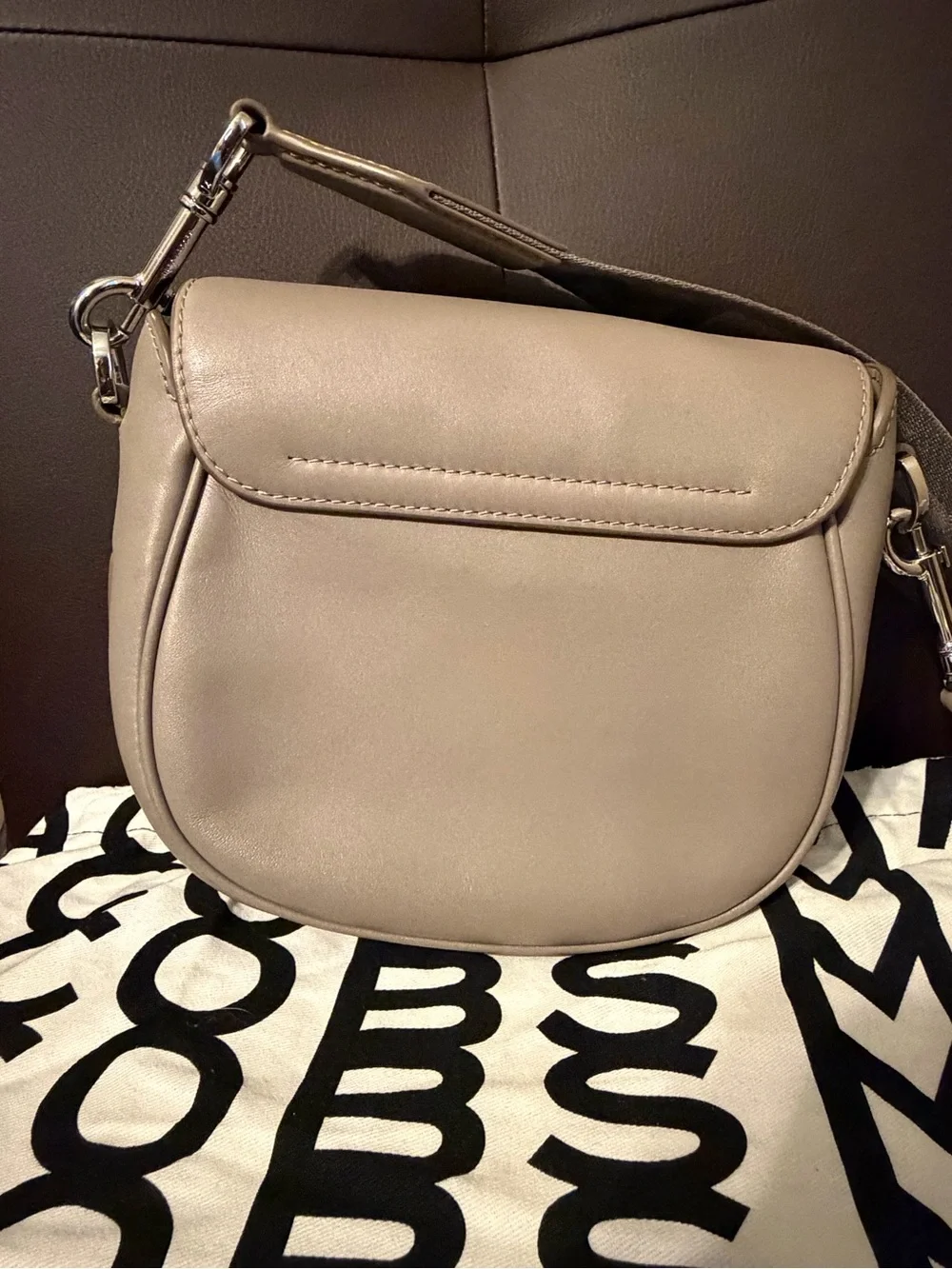 Marc Jacobs Taupe Crossbody Bag with Branded Strap